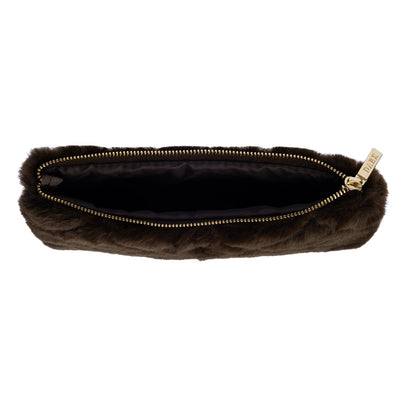 DARK  Faux Fur Quilted Small Pouch