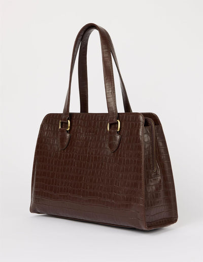 O My Bag  Blair-Chocolate Croco Print Leather