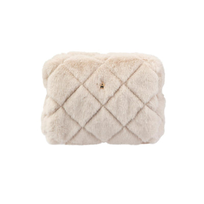 DARK  Faux Fur Quilted Small Pouch