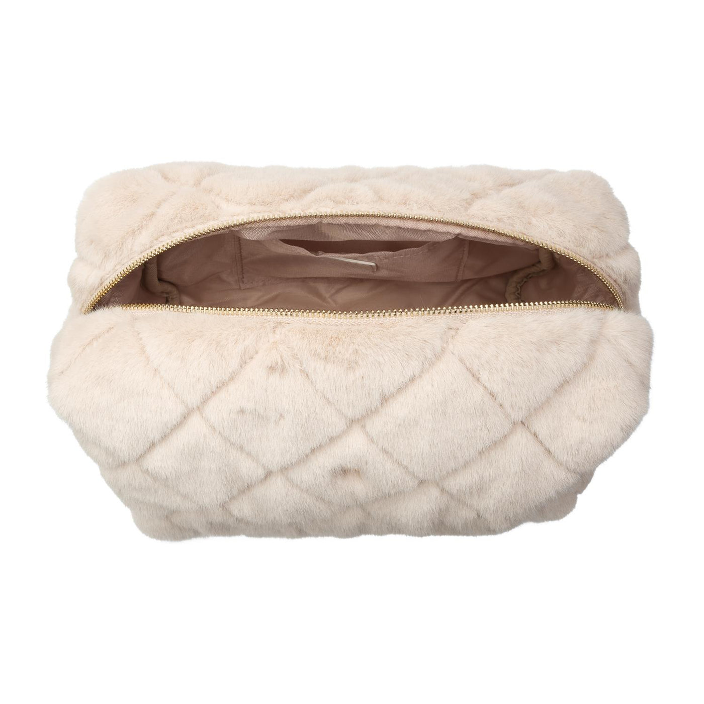 DARK  Faux Fur Quilted Make-Up Pouch Small