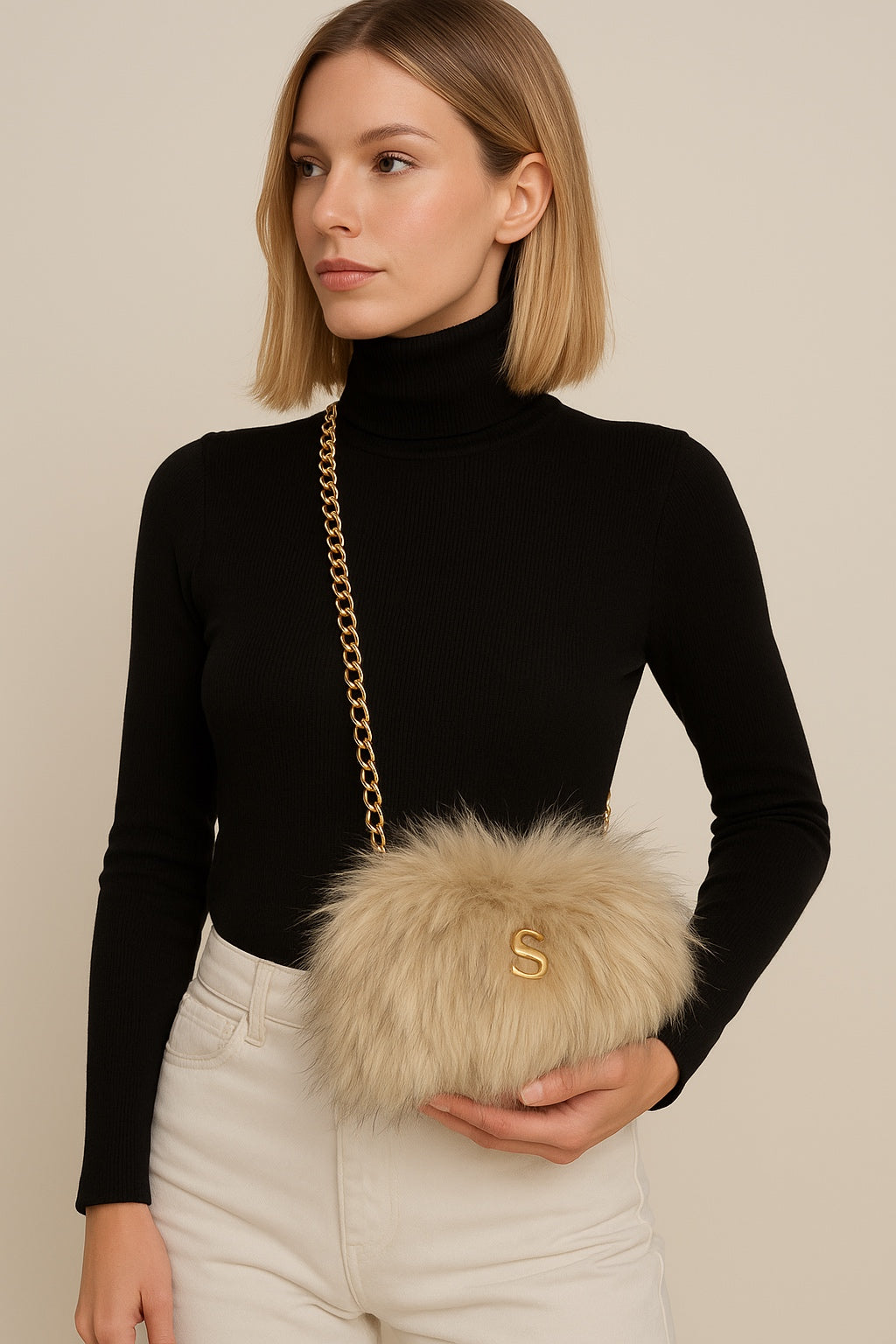 Sorena  Zouzou mini bucket fur beige