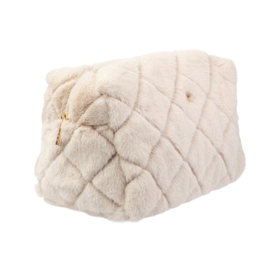 DARK  Faux Fur Quilted Make-Up Pouch Small