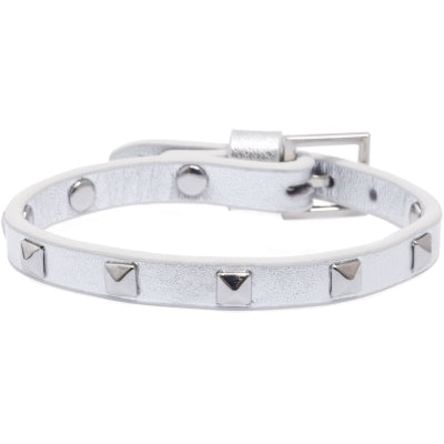 Leather Stud Bracelet Mini/ Silver metallic W/Silver