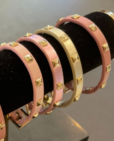 Leather Stud Bracelet/ Rose Metallic