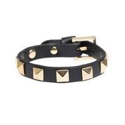 Leather Stud Bracelet black w gold