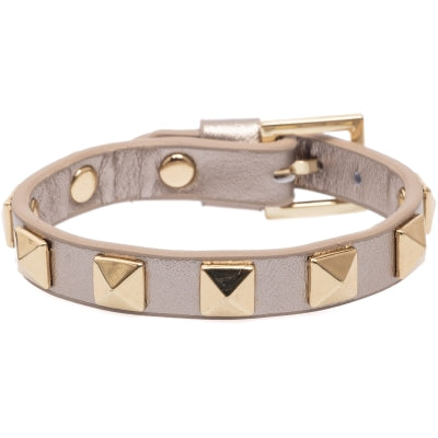 Leather stud bracelet /  Champagne Metallic