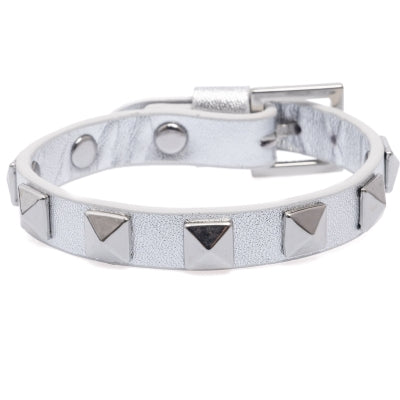 Leather stud bracelet / Silver Metallic W/Silver