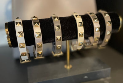 Leather stud bracelet / Silver Metallic W/Silver